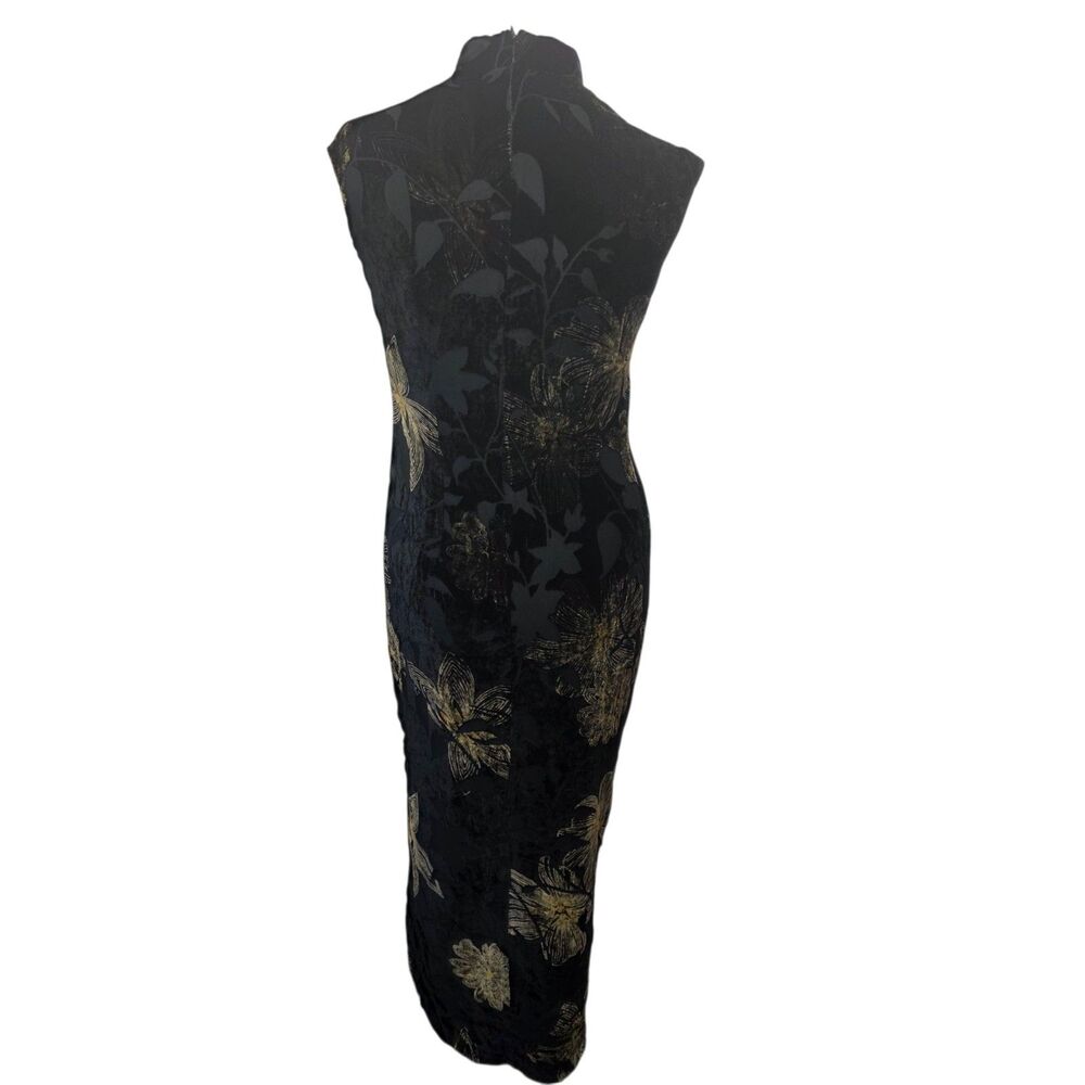 Jessica Howard Black Velvet Burnout Floral Maxi Dress Mandarin Collar 6 - Picture 4 of 5